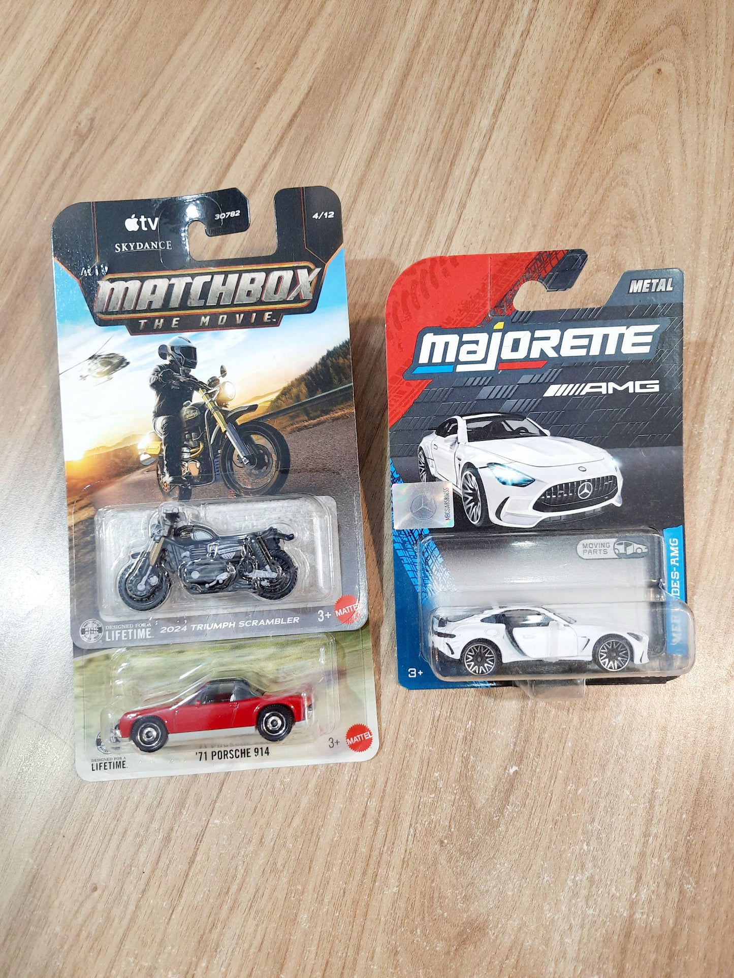 Matchbox 2024 Triumph Scrambler, 71 Porsche 914 & Majorette Mercedes Amg GT 63 Diecast Scale Model