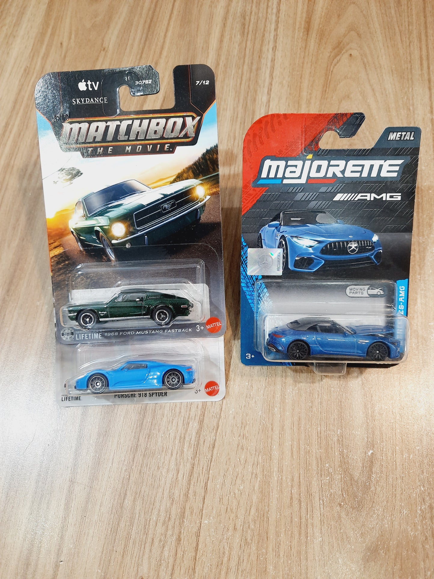 Matchbox 1968 Ford Mustang Fastback, Porsche 918 Spyder & Majorette Mercedes Amg SL 63 Diecast Scale Model