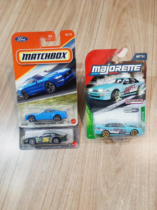 Matchbox 19 Ford Mustang Coupe, Chevy Stock Car & Majorette Combo