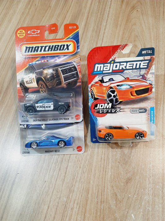 Matchbox 2024 Chevrolet Silverado PPV Truck, Maserati MC12 & Majorette Combo