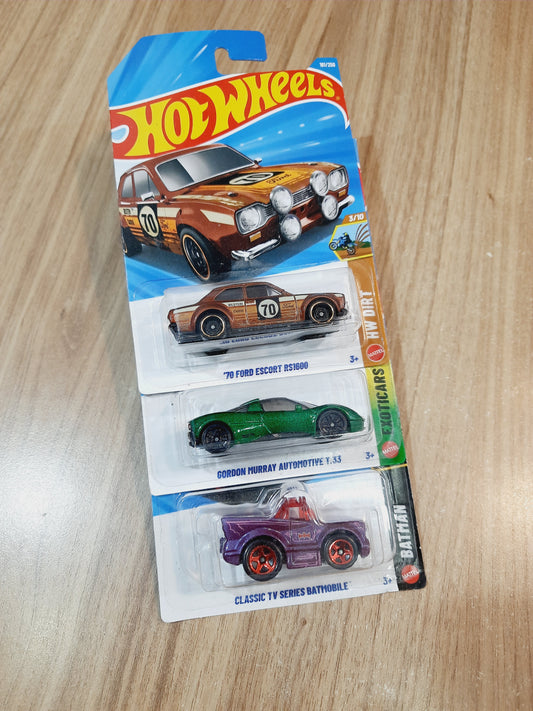 Hot Wheels 70 Ford Escort RS1600, Gordon Murray Automotive T.33 & Classic Tv Series Batmobile