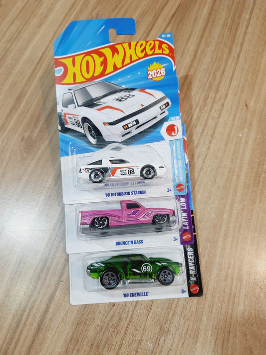 Hot Wheels 88 Mitsubishi Starion, Bounce N Bass & 69 Chevelle