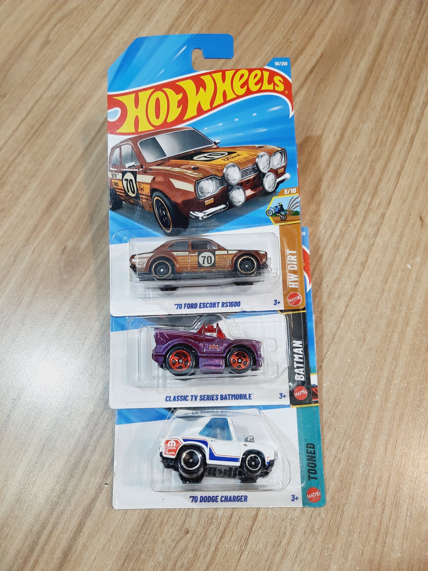 Hot Wheels 70 Ford Escort RS1600, Classic Tv Series Batmobile & 70 Dodge Charger