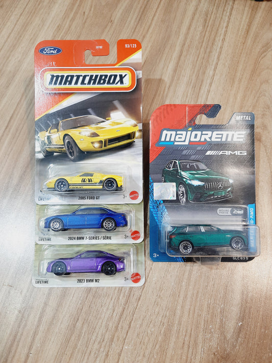 Matchbox 2024 BMW 7 Series, 2023 Bmw M3, 2005 Ford GT & Majorette Mercedes Amg Glc 63 S