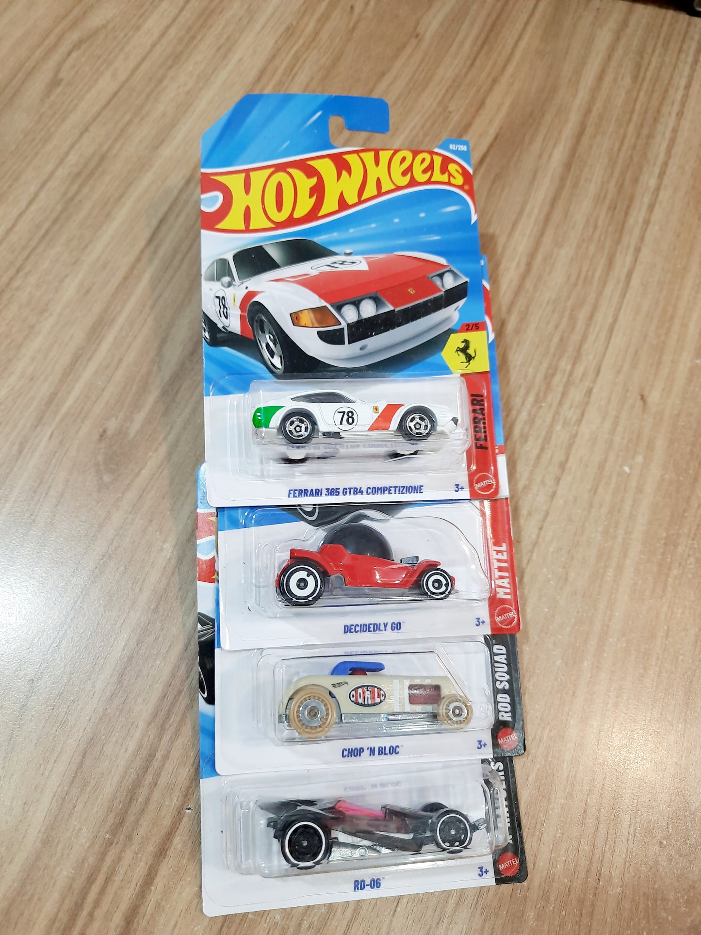 Hot Wheels Ferrari 365 GTB4 Competizione, Decidedly Go, Chop n Bloc & RD 06