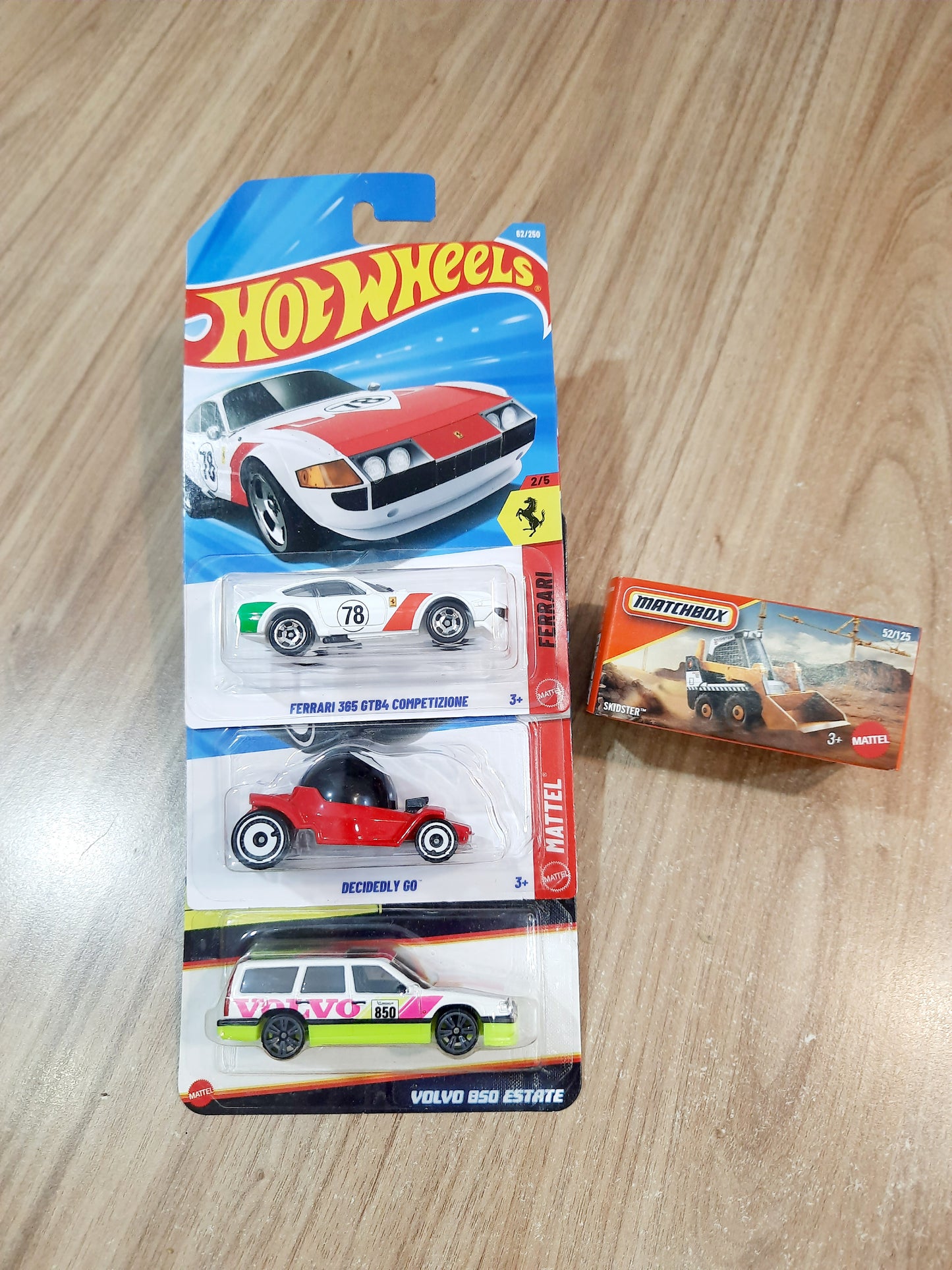 Hot Wheels Ferrari 365 GTB4 Competizione, Decidedly Go, Volvo 850 Estate & Matchbox Skidster
