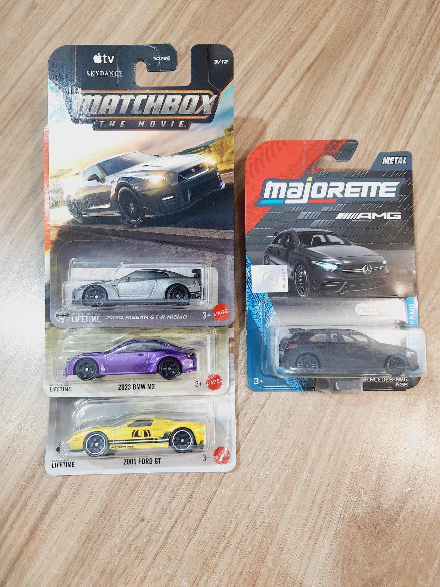 Matchbox 2020 Nissan GT R Nismo, 2023 BMW M2, 2005 Ford GT & Majorette Mercedes Amg A 35