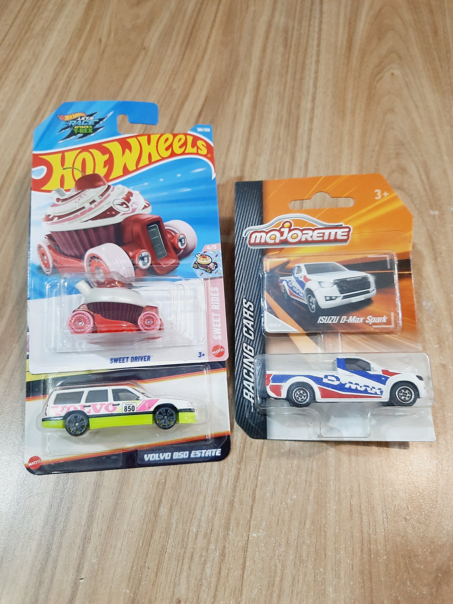 Hot Wheels Treasure Hunt Sweet Driver, Neon Volvo 850 Estate & Majorette Racing Isuzu D Max Spark