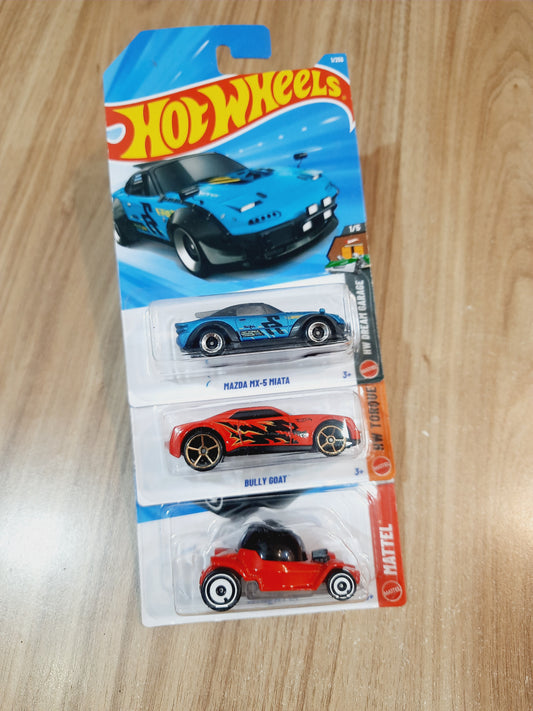 Hot Wheels Mazda MX 5 Miata, Bully Goat & Decidedly Go (combo pack of 3)