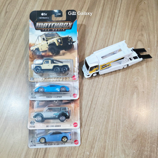 Matchbox Land Rover 6x6, Porsche 918 Spyder, 2021 Ford Bronco, 1997 Acura Integra Type R &  Lose Hot Wheels Kousoku Hauler Transport Truck