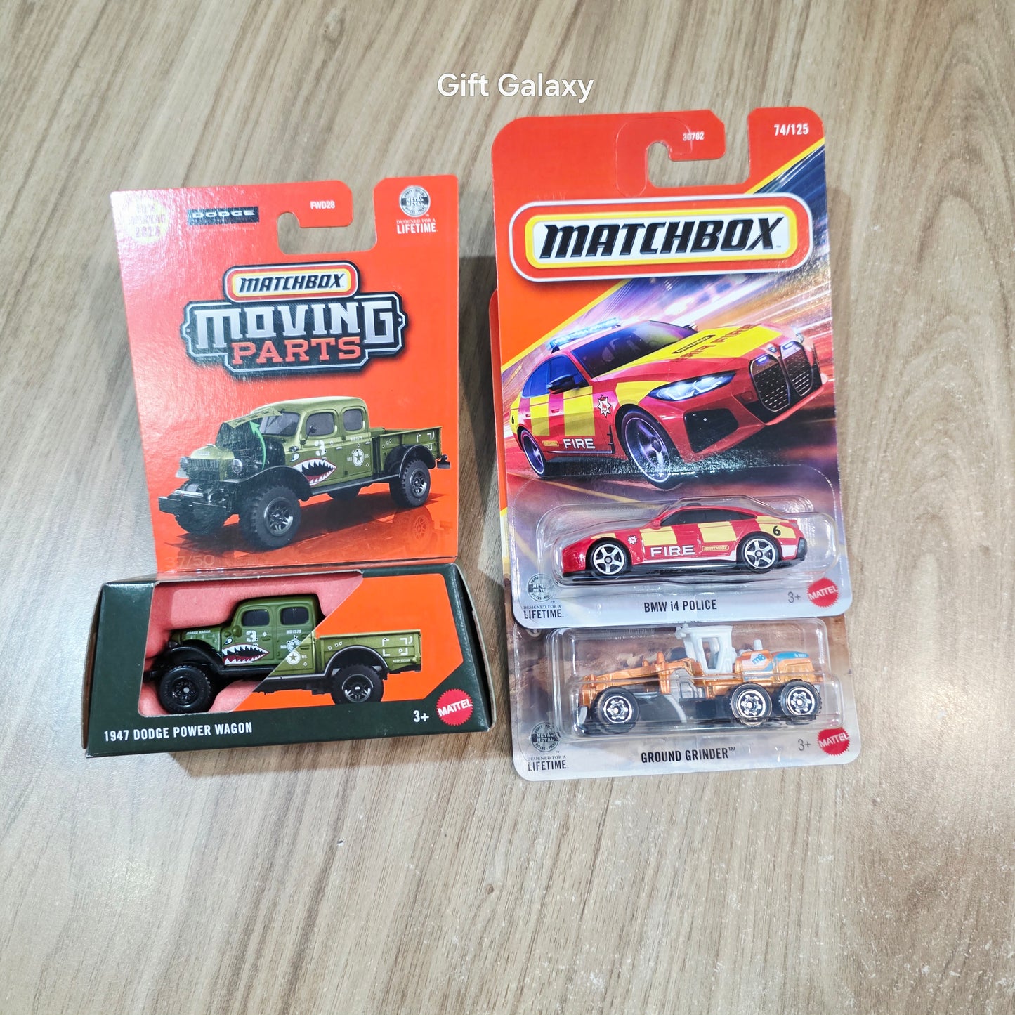 Matchbox Moving Parts 1947 Dodge Power Wagon, BMW i4 Police & Ground Grinder