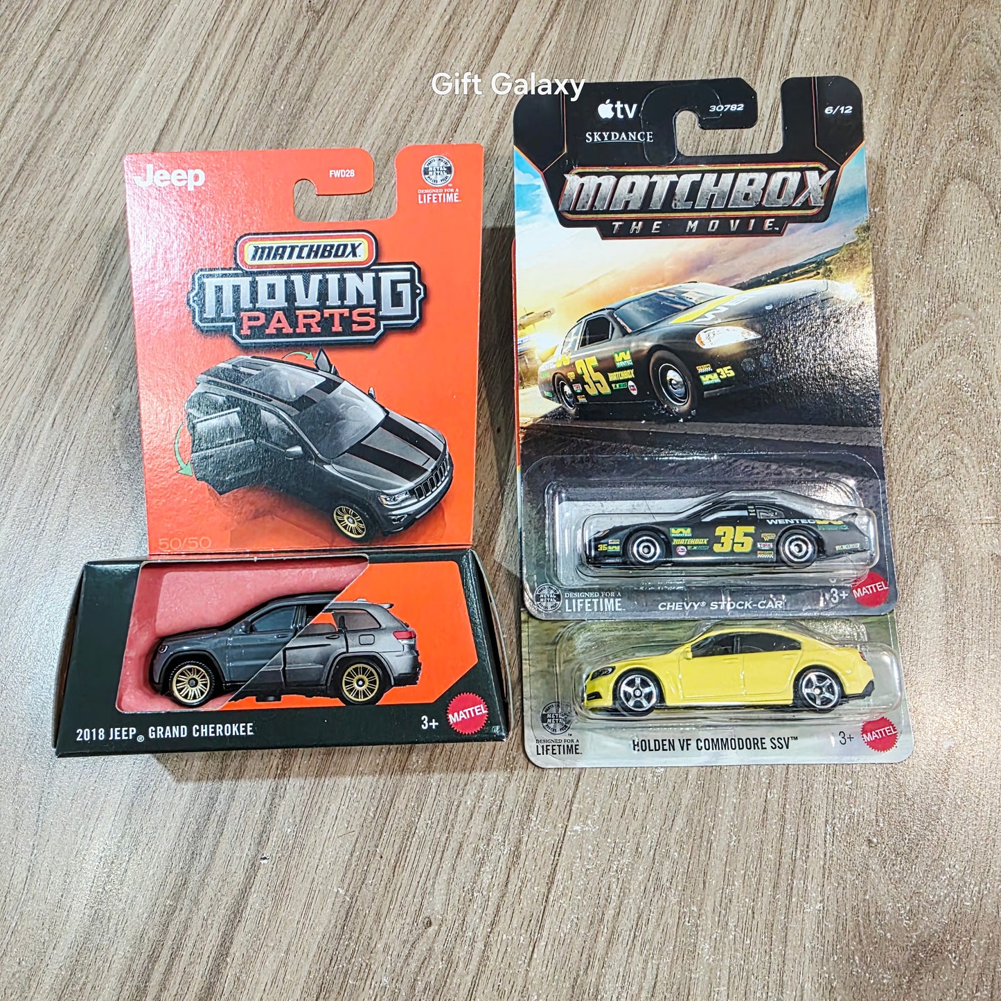 Matchbox Moving Parts 2018 Jeep Grand Cherokee, Chevy Stock Car & Holden VF Commodore SSV
