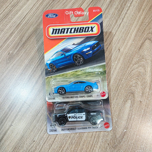 Matchbox 19 Ford Mustang Coupe & 2024 Chevrolet Silverado PPV Truck