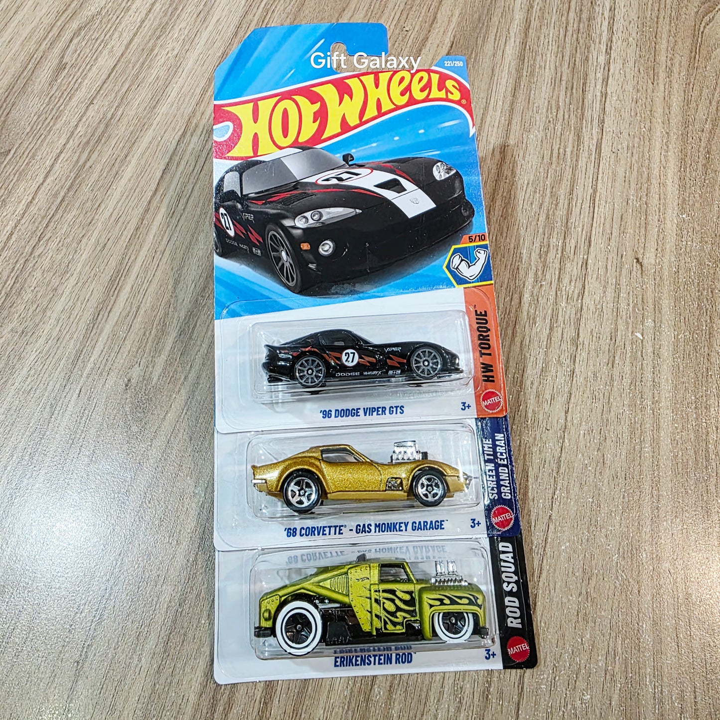 Hot Wheels 96 Dodge Viper GTS, 68 Corvette Gas Monkey Garage & Erikenstein ROD