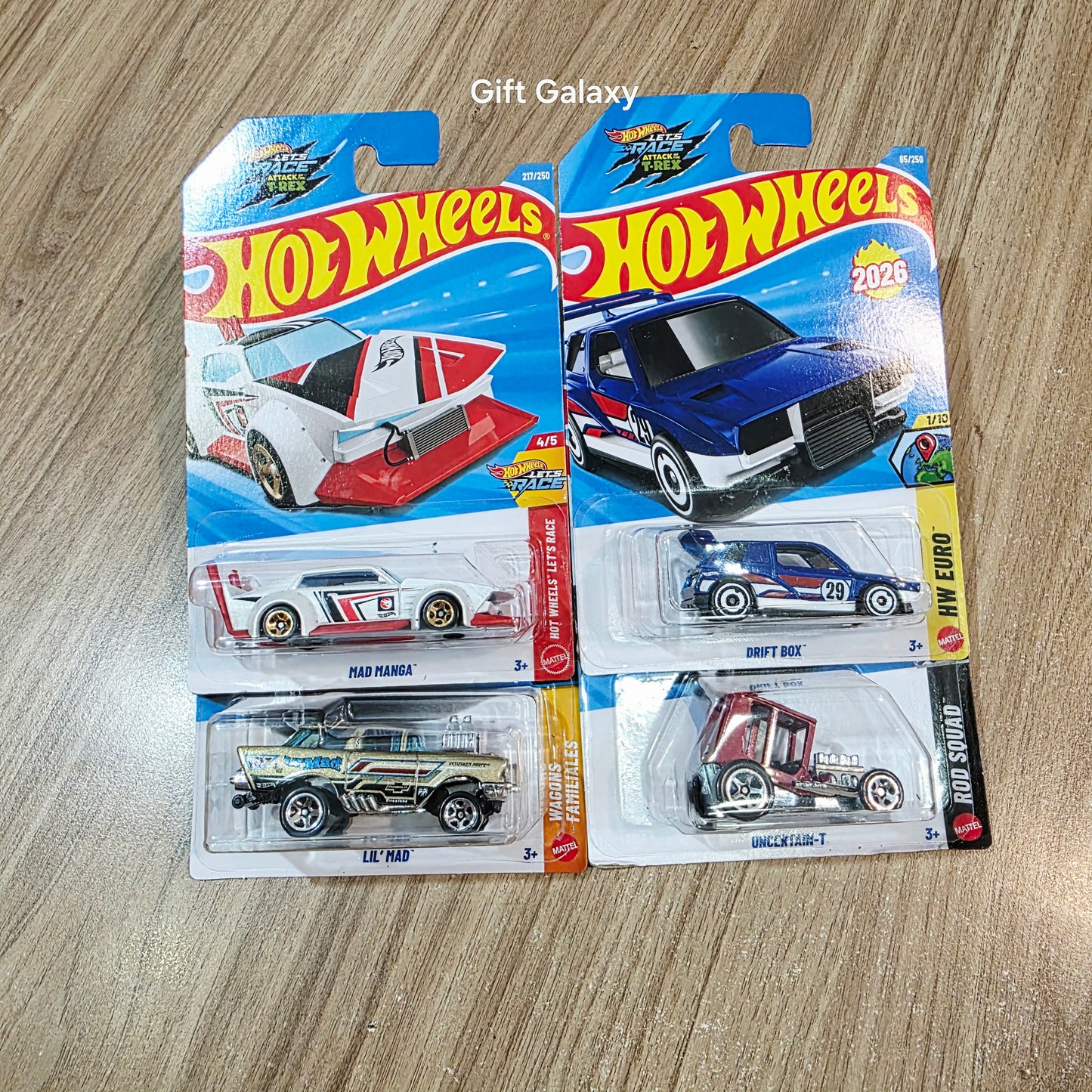 Hot Wheels Treasure Hunt Mad Manga, Lil Mad, Uncertain T & Drift Box