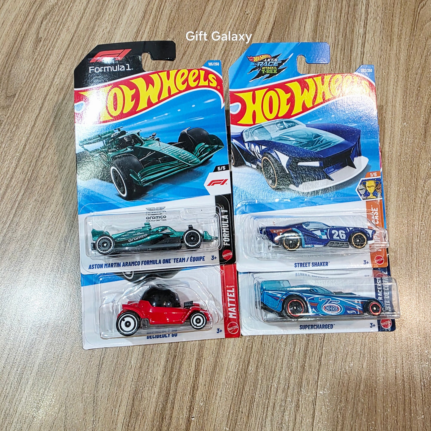Hot Wheels Aston martin Aramco Formula One Team, Decidedly Go, Supercharged & Street Shaker