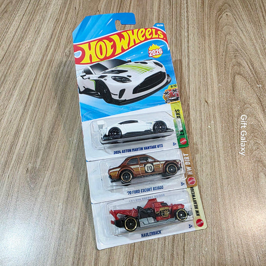 Hot Wheels 2024 Aston Martin Vantage GT3, 70 Ford Escort RS1600 & Haulerback