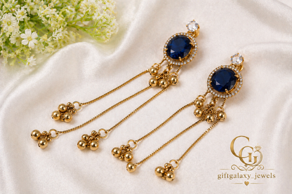 Royal Blue Stone Dangle Earrings for Women | Gold Plated Long Chain Party Wear Earrings