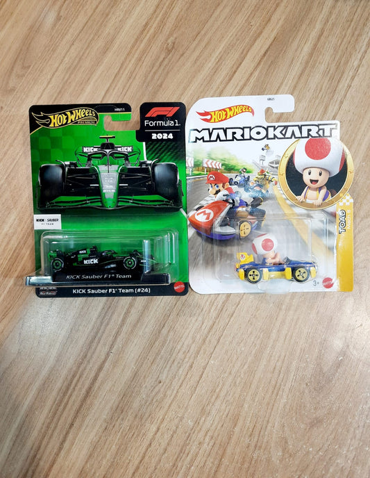 Hot Wheels Premium Formula 1 2024 - KICK Sauber F1 Team (#24) & Toad Mach 8 (Combo pack of 2)