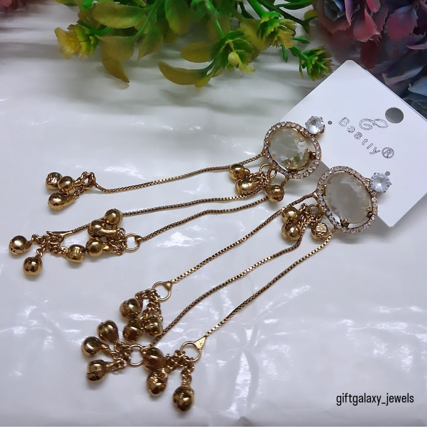 Royal Blue Stone Dangle Earrings for Women | Gold Plated Long Chain Party Wear Earrings