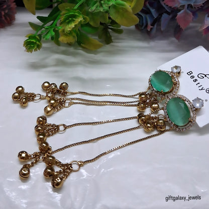 Royal Blue Stone Dangle Earrings for Women | Gold Plated Long Chain Party Wear Earrings