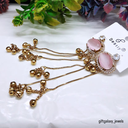 Royal Blue Stone Dangle Earrings for Women | Gold Plated Long Chain Party Wear Earrings