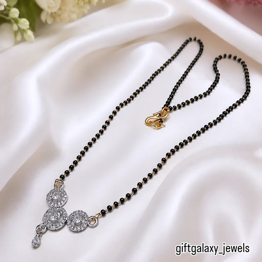 Elegant Black Beads Mangalsutra with American Diamond Pendant for Women