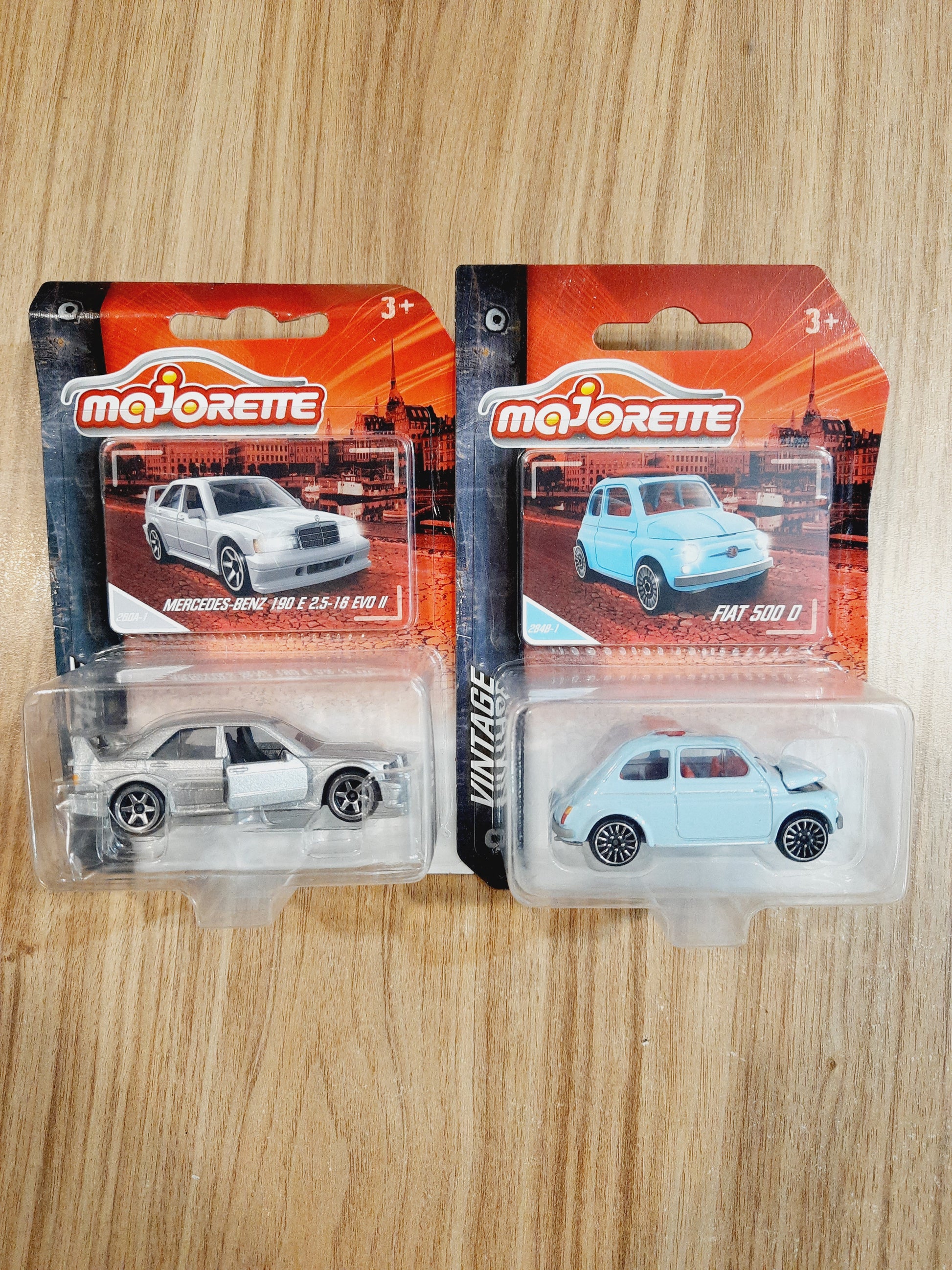 Majorette Mercedes Benz 190 E 2.5-16 EVO II & Fiat 500 D Vintage Edition Diecast Scale Model 1:64