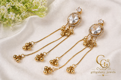 Royal Blue Stone Dangle Earrings for Women | Gold Plated Long Chain Party Wear Earrings