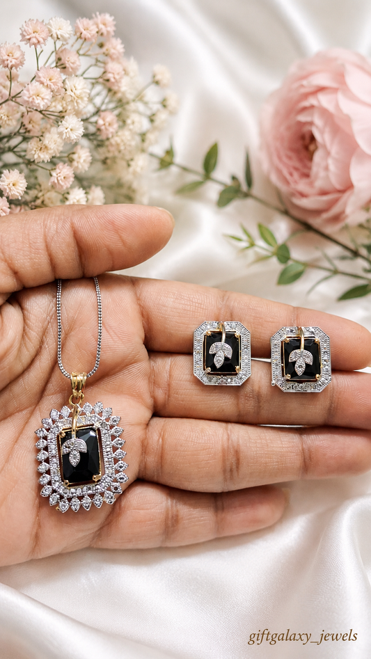 Stone Pendant Necklace with Matching Earrings | Premium American Diamond Jewelry Set for Women