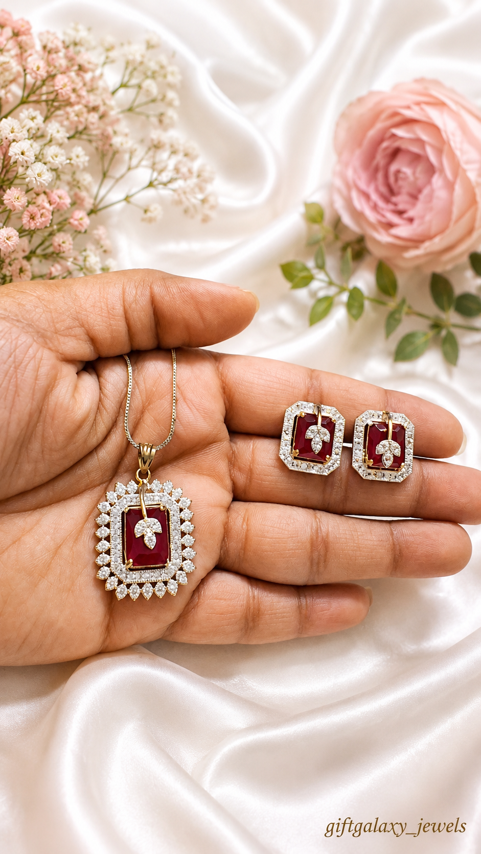 Stone Pendant Necklace with Matching Earrings | Premium American Diamond Jewelry Set for Women